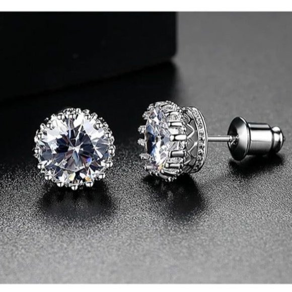 Solid 925 Sterling Silver 2ct Mens Diamond Stud Earrings Studs Guys Jewelry 2 ct